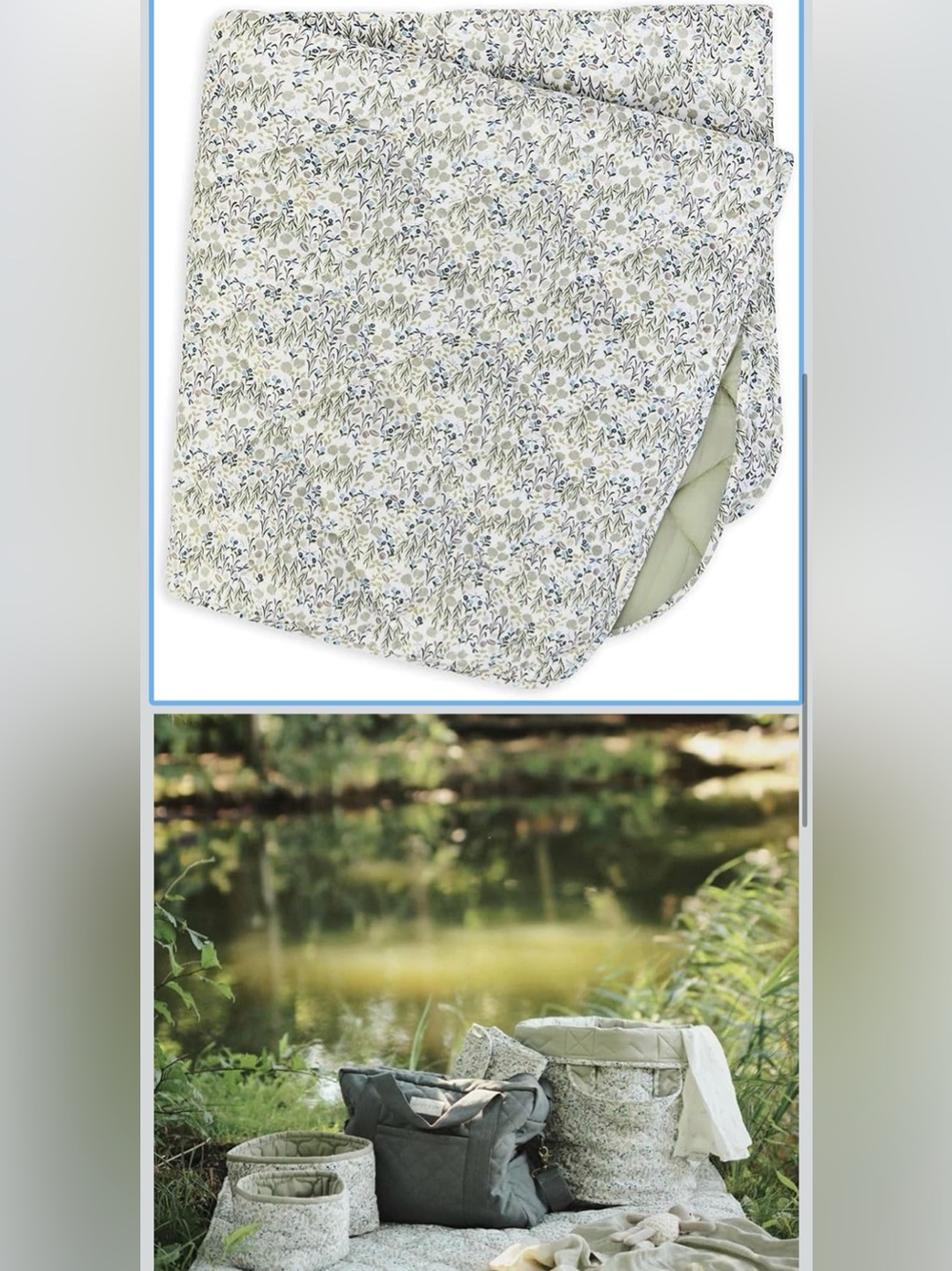 Reversible Floral Print Stay and Play baby play mat in Sage Meadow